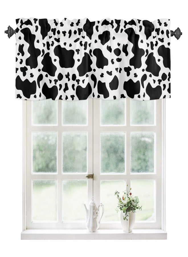 LooPoP Cow Print Valance Black and White Window Curtain Valances for Kitchen Half Cafe Short Topper Treatment Rod Pocket Panel Window Shades 18x54 Inch - Image 1